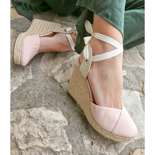 Espadrille aus Textil in Beige mit Keil aus Jute 