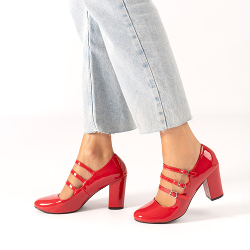 Mary Jane Stil Schuh mit Lacklederabsatz in Rot Farbe 