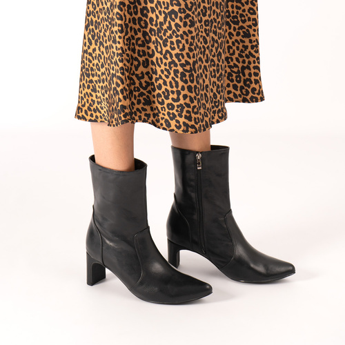 Black faux soft leather heeled ankle boots 