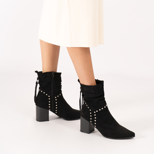 Black faux suede cowboy high boots 