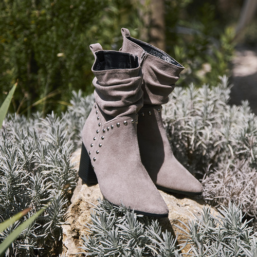 Grey faux suede cowboy high boots 