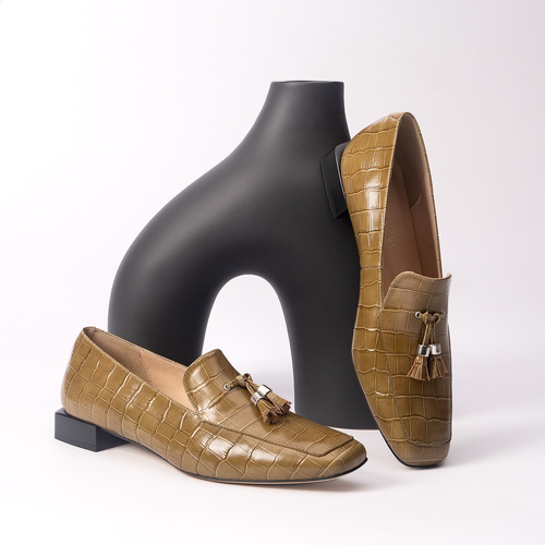 Olive Coco leather loafers 