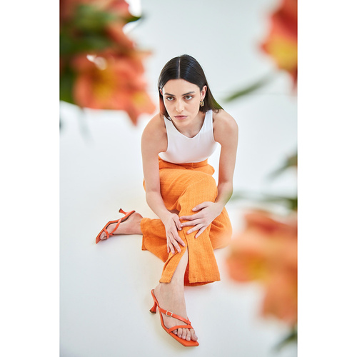 Orange leather heeled sandals 