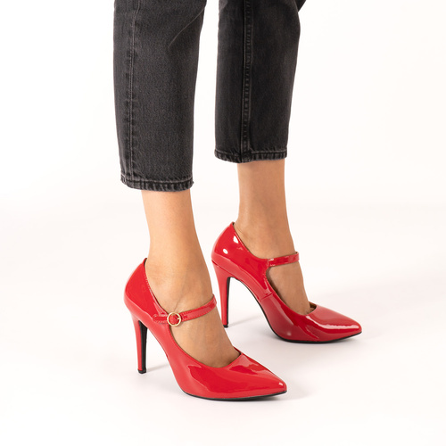 Red soft patent heeled Mary Jane 